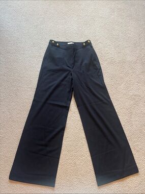 LOFT Black Wide-Leg Pants with Gold Accent Buttons